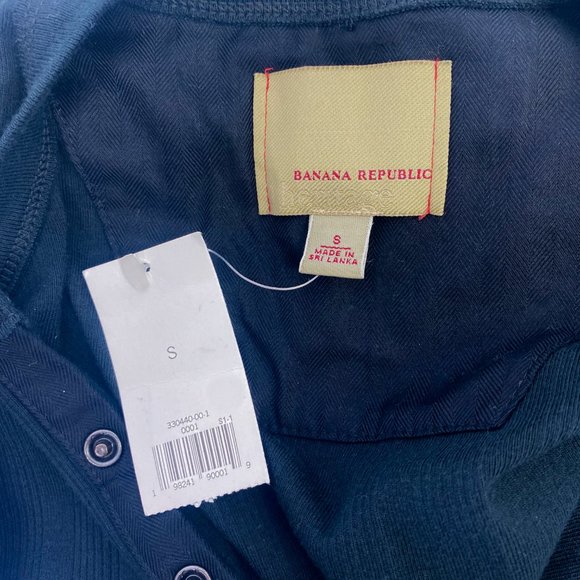 Banana Republic Heritage Navy Blue Long Sleeve Stretchy Fitted Button Crew Top S - Picture 4 of 9